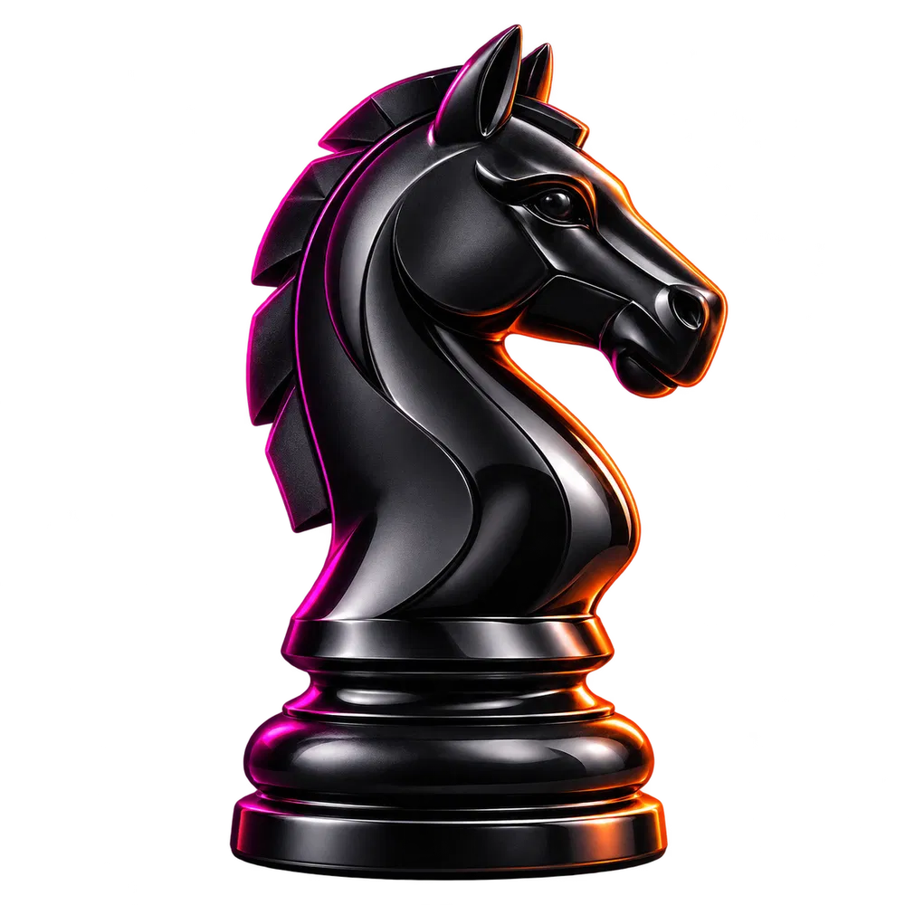 Trójwymiarowy czarny skoczek szachowy — symbol strategii